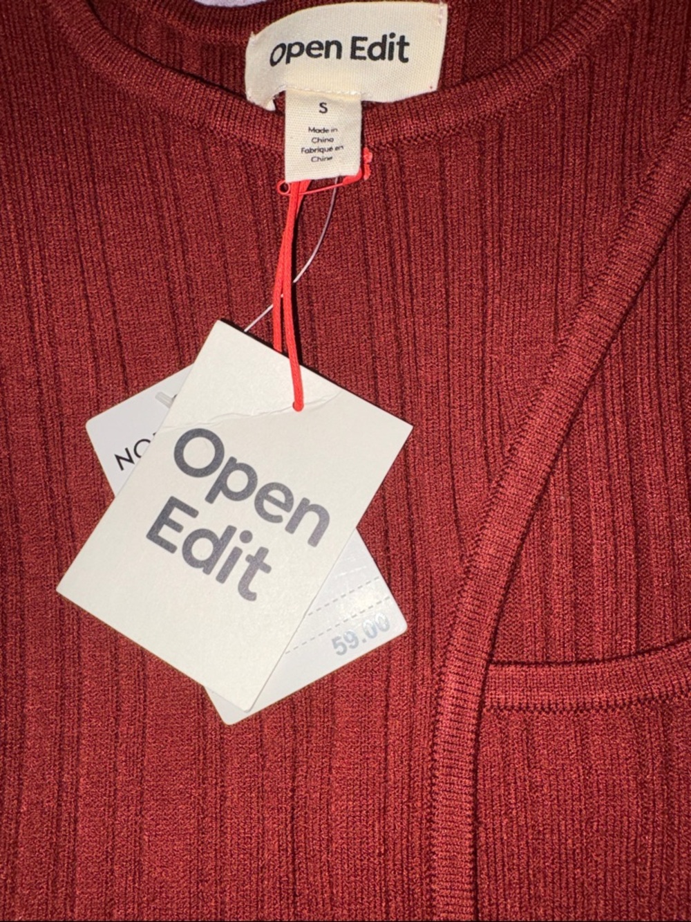 Open Edit Women's Off-the-Shoulder Ribbed Sweater in Rust - Picture 5 of 6